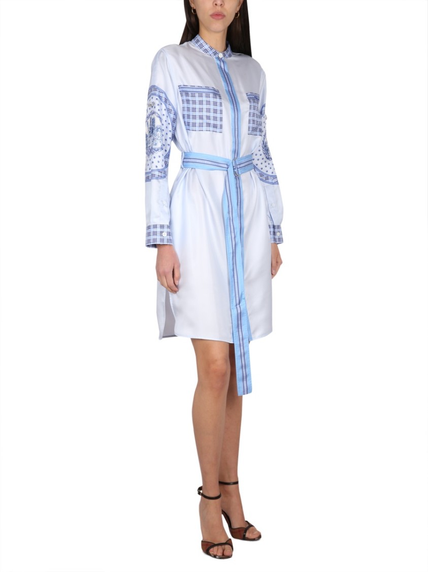 Burberry Silk Chemisier Dress With Concealed Button Closure Blauw