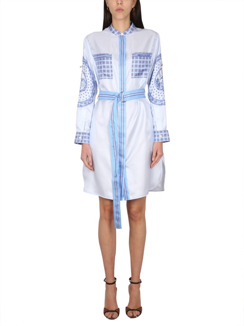 Burberry Silk Chemisier Dress With Concealed Button Closure Blauw