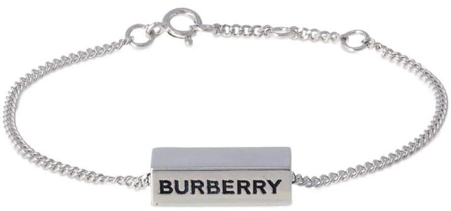 Burberry Engraved Bar Logo Chain Bracelet Zilver