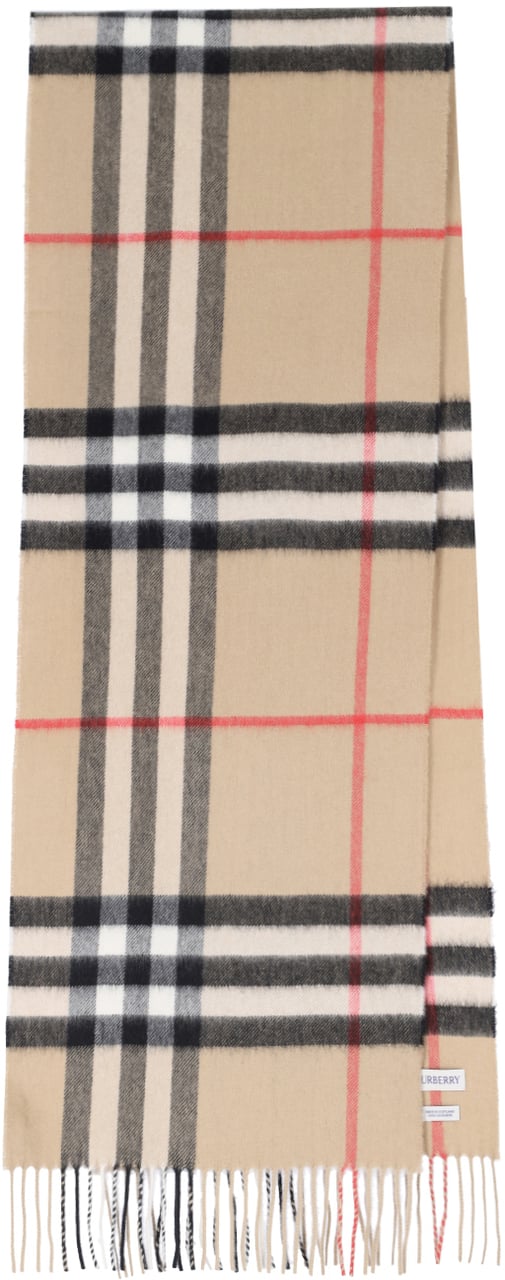 Burberry Cashmere Scarf with Multicolor Iconic Check Pattern Neutraal