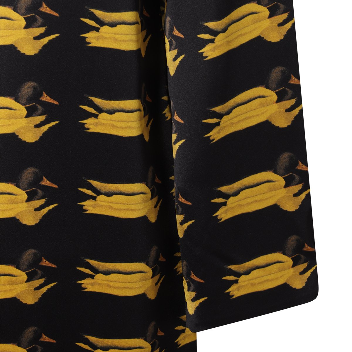 Burberry Pear Print Silk Dress With High Collar And Button Closure Zwart