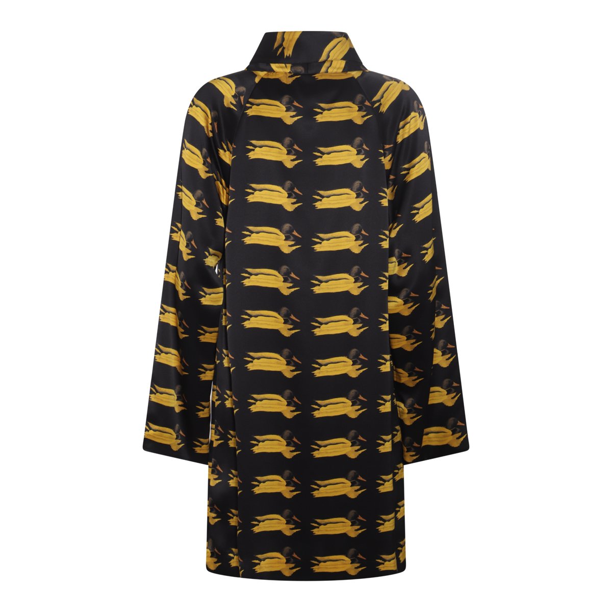 Burberry Pear Print Silk Dress With High Collar And Button Closure Zwart