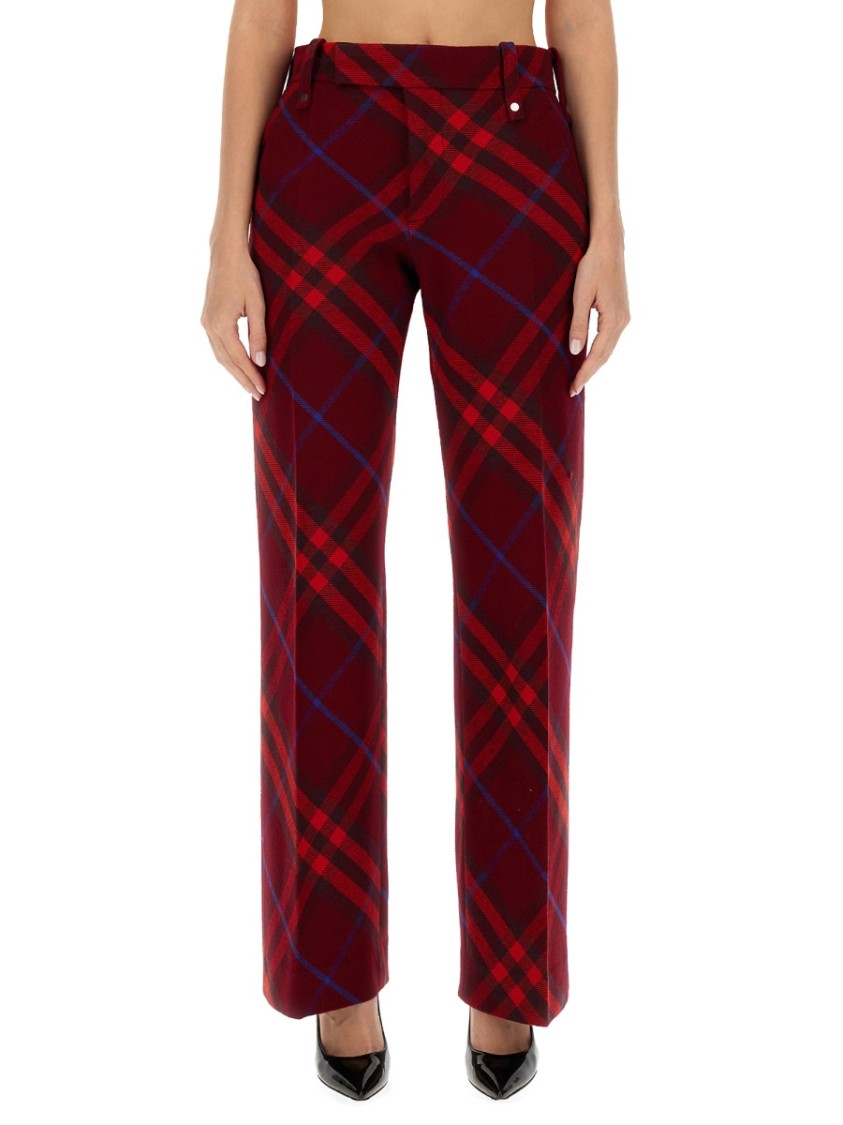 Burberry Plaid Wool Pants With High Waist And Straight Legs Divers