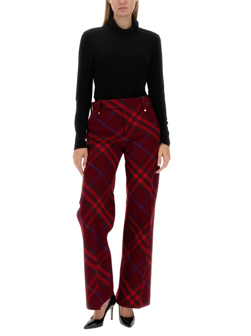 Burberry Plaid Wool Pants With High Waist And Straight Legs Divers