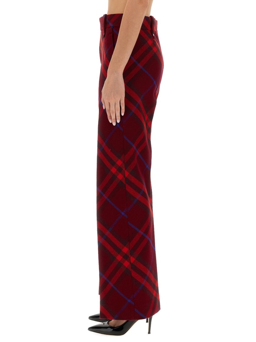 Burberry Plaid Wool Pants With High Waist And Straight Legs Divers