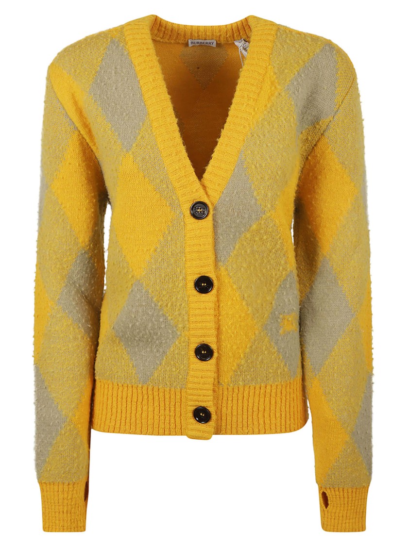 Burberry Argyle Patterned Wool Sweater Geel