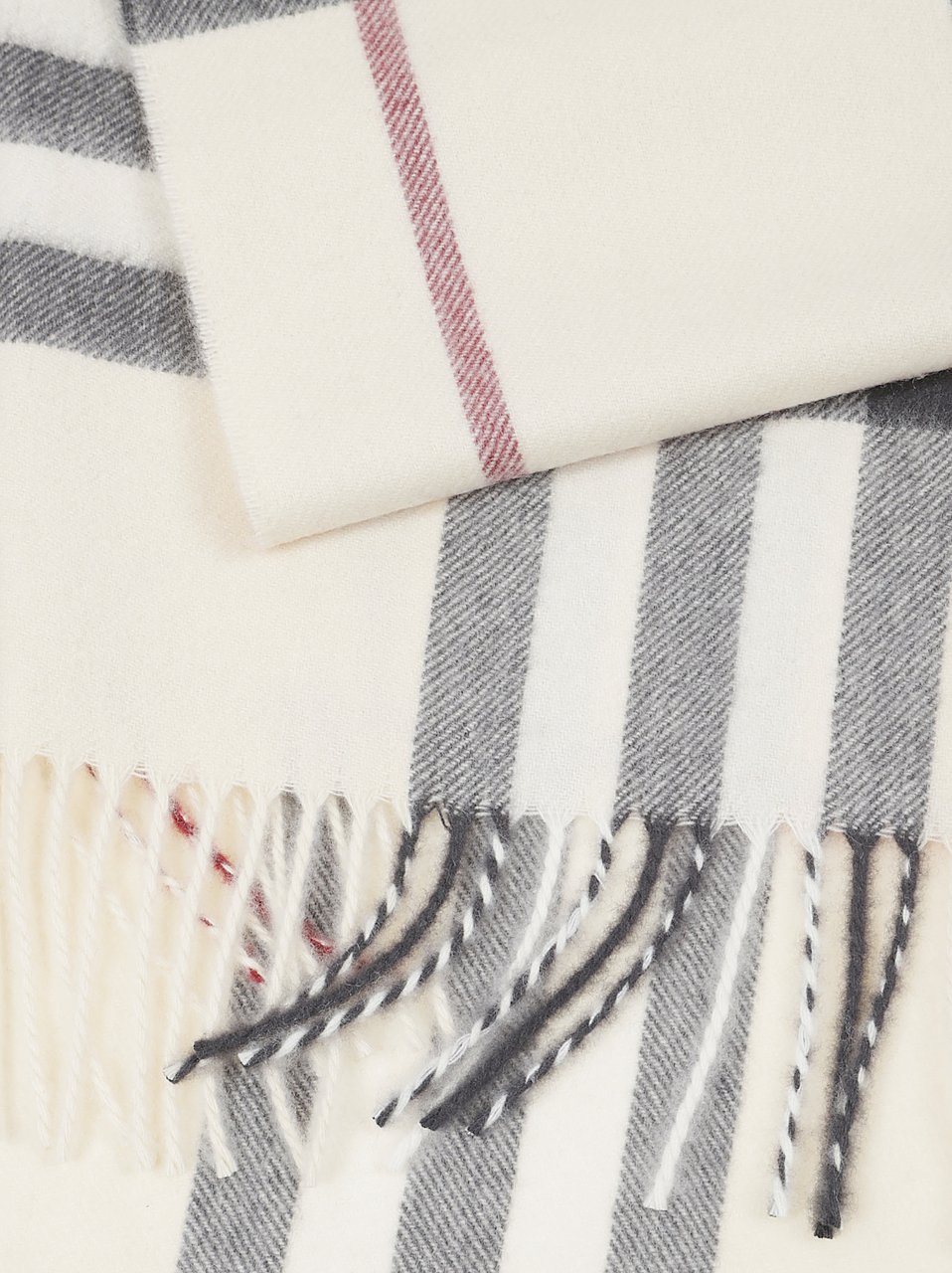 Burberry Beige Check Fringed Cashmere Scarf Grijs