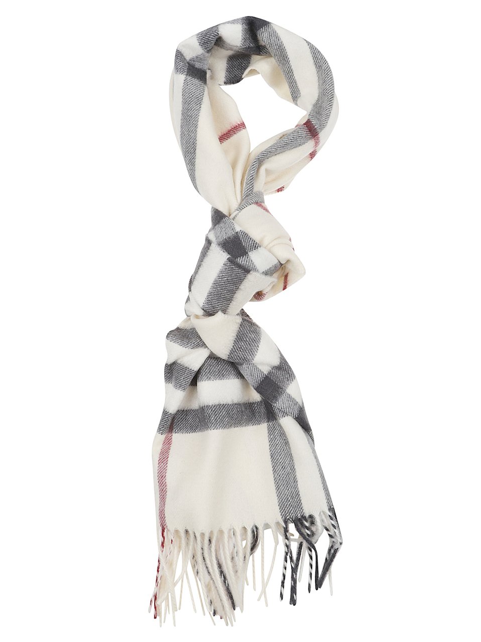 Burberry Beige Check Fringed Cashmere Scarf Grijs