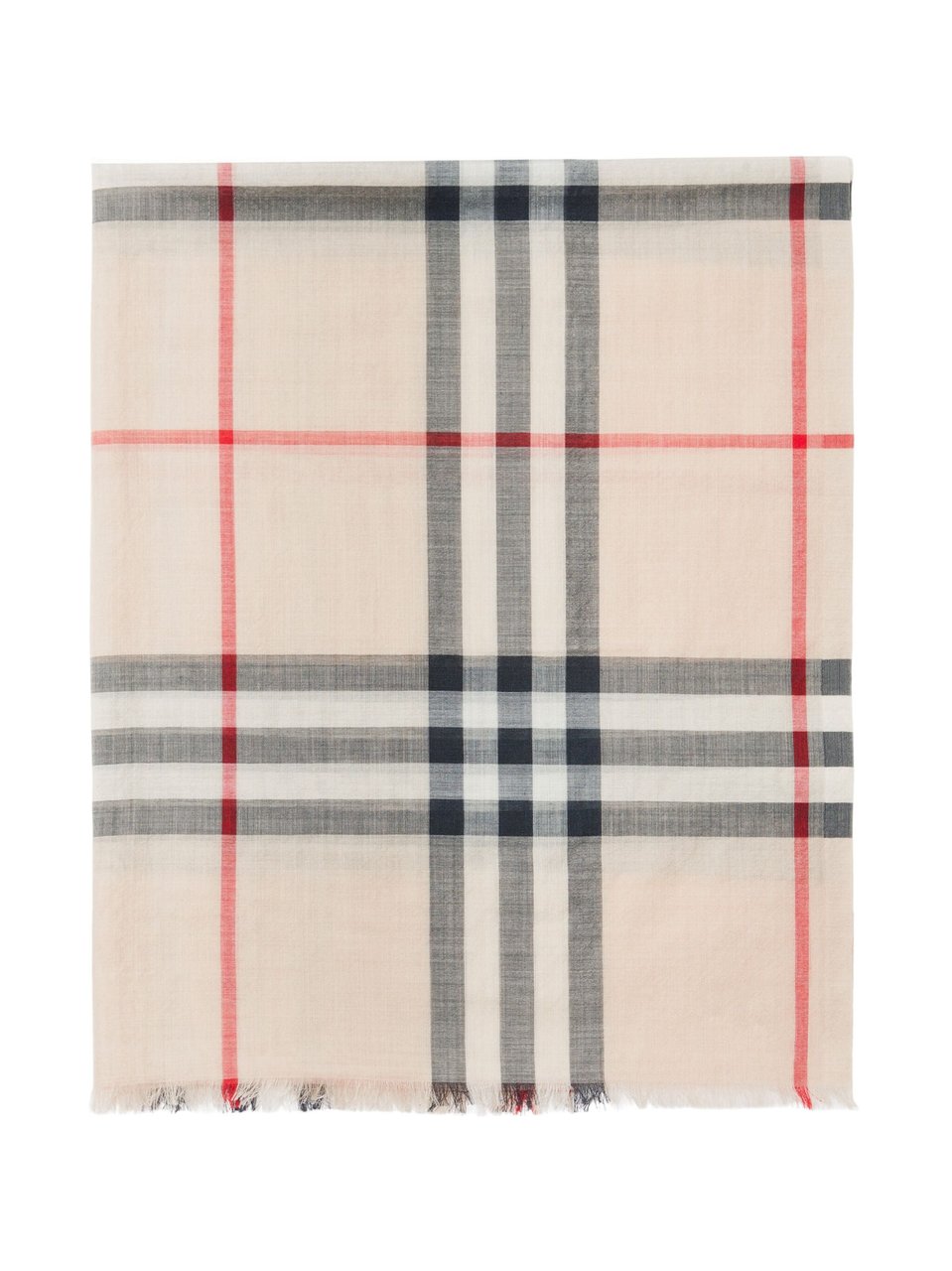 Burberry Classic Check Pattern Fringed Wool Scarf Neutraal