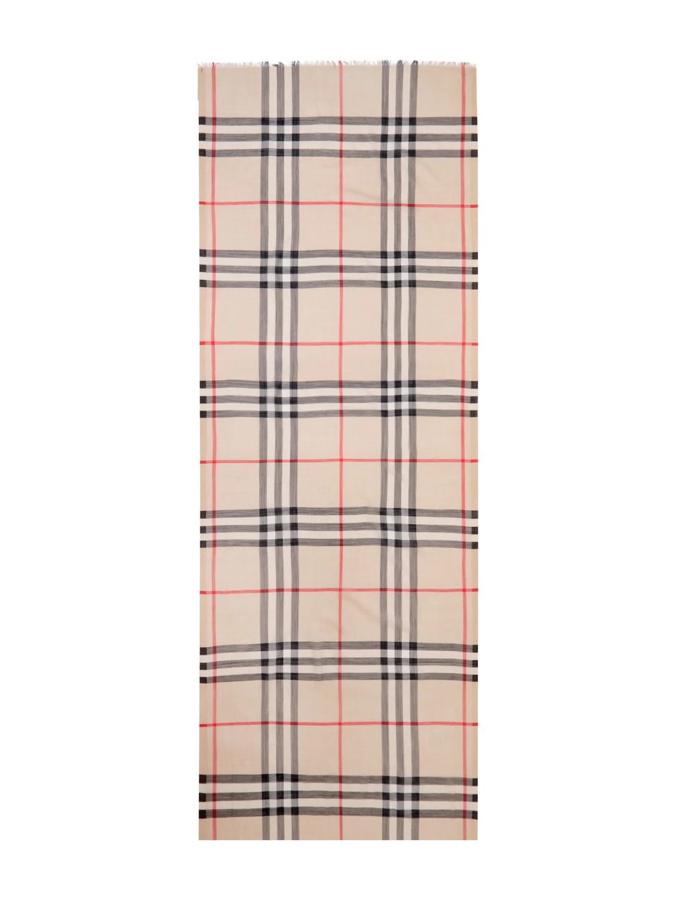 Burberry Classic Check Pattern Fringed Wool Scarf Neutraal