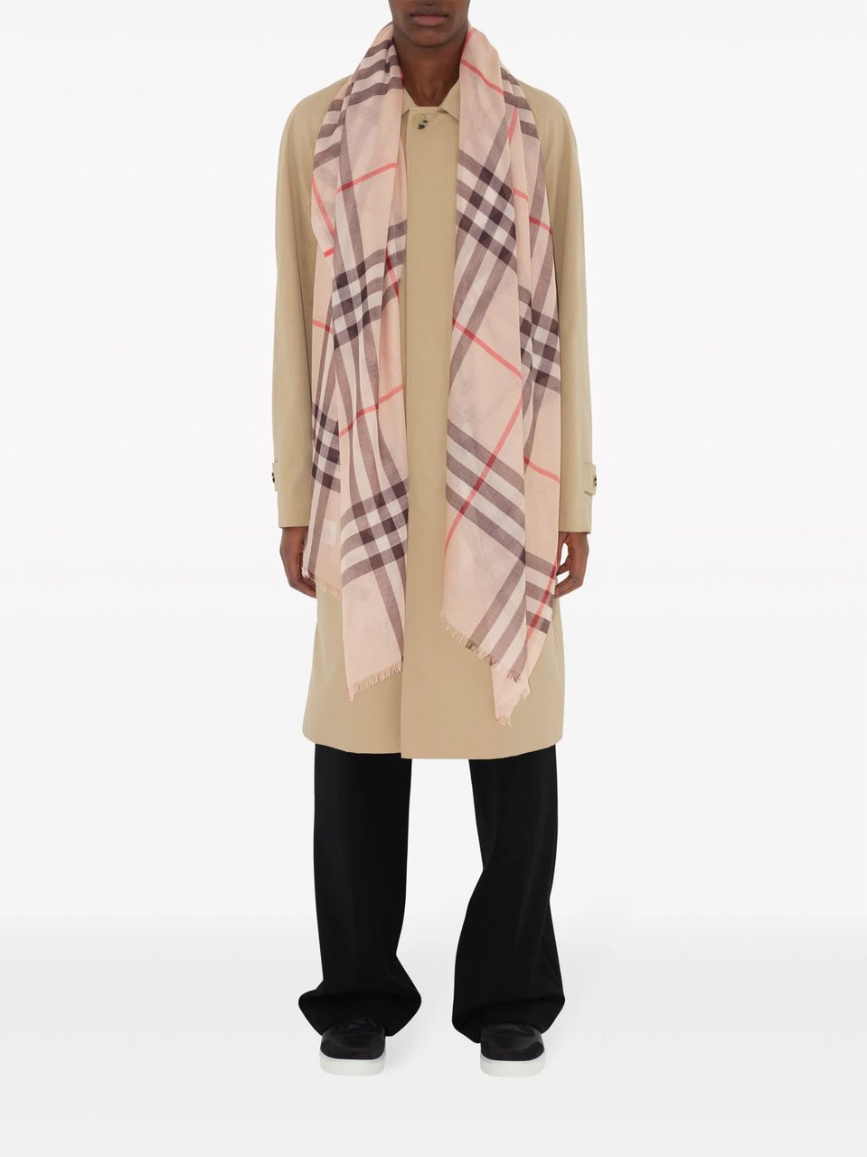 Burberry Classic Check Pattern Fringed Wool Scarf Neutraal