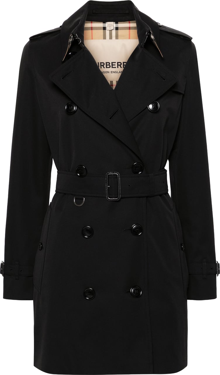 Burberry Kensington Double-Breasted Cotton Gabardine Trench Zwart