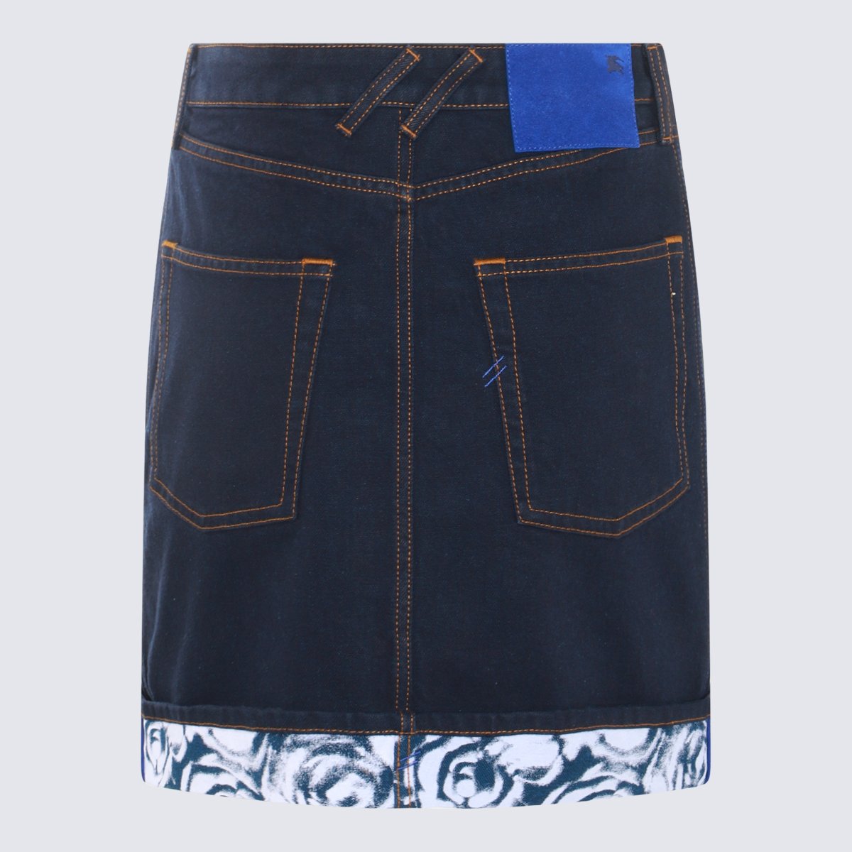 Burberry Dark Denim Skirt With Contrast Stitching And Floral Hem Zwart