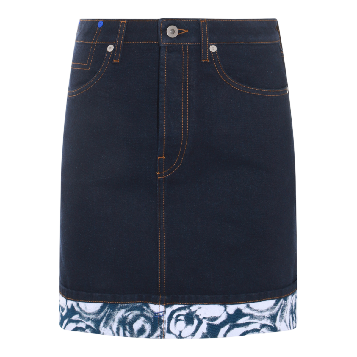 Burberry Dark Denim Skirt With Contrast Stitching And Floral Hem Zwart