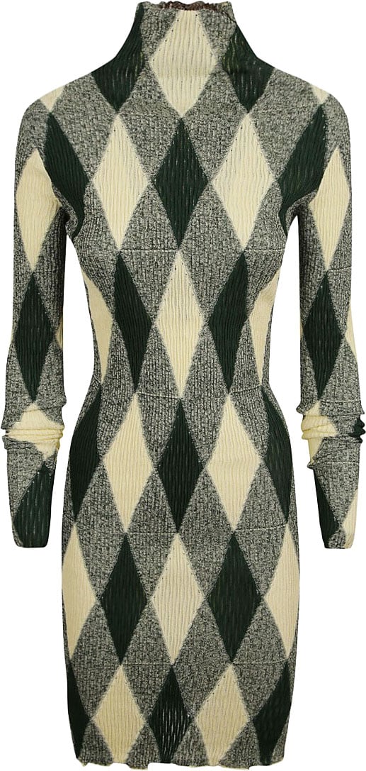 Burberry Diamond Pattern Dress With High Neckline Grijs