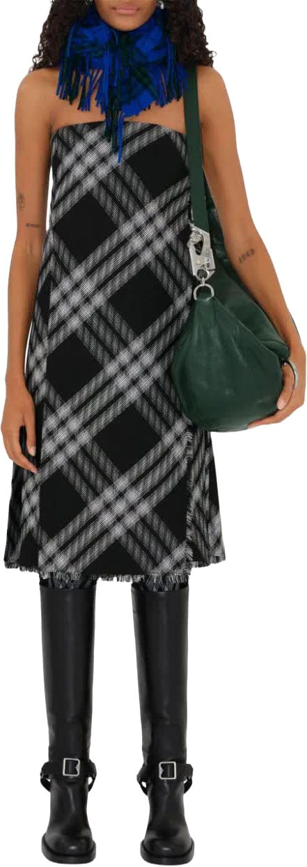 Burberry Check Woven Wool Kilt Dress Grijs