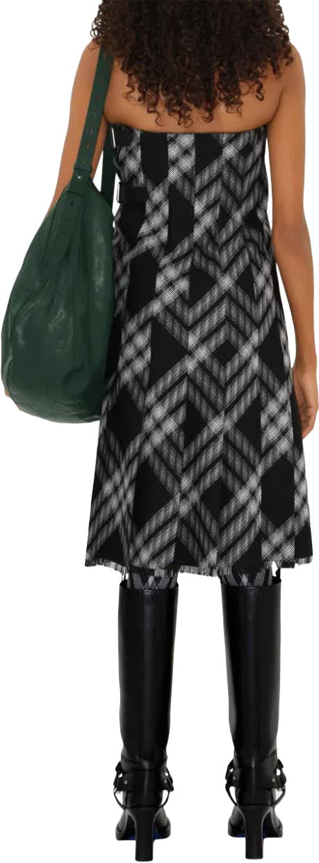 Burberry Check Woven Wool Kilt Dress Grijs
