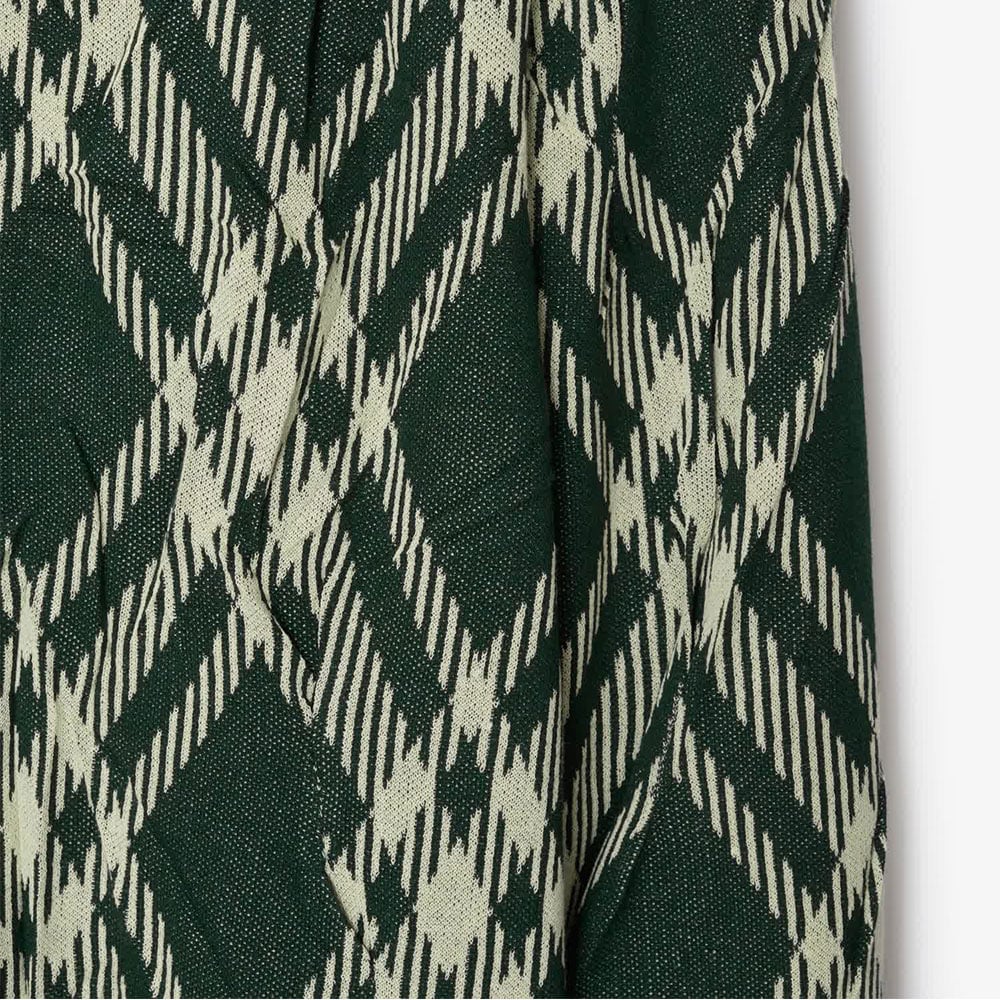 Burberry Check Pattern Pleated Cotton Blend Sweater Grijs