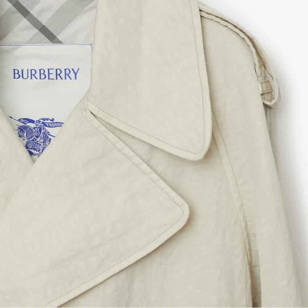 Burberry Long Ruched Nylon B-Buckle Trench Coat Grijs