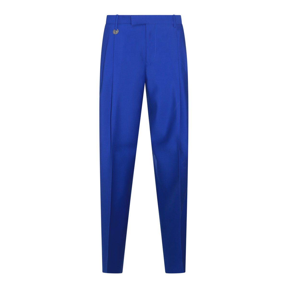 Burberry Vibrant Blue Wool Trousers With Tailored Fit And Ring Embellishment Blauw