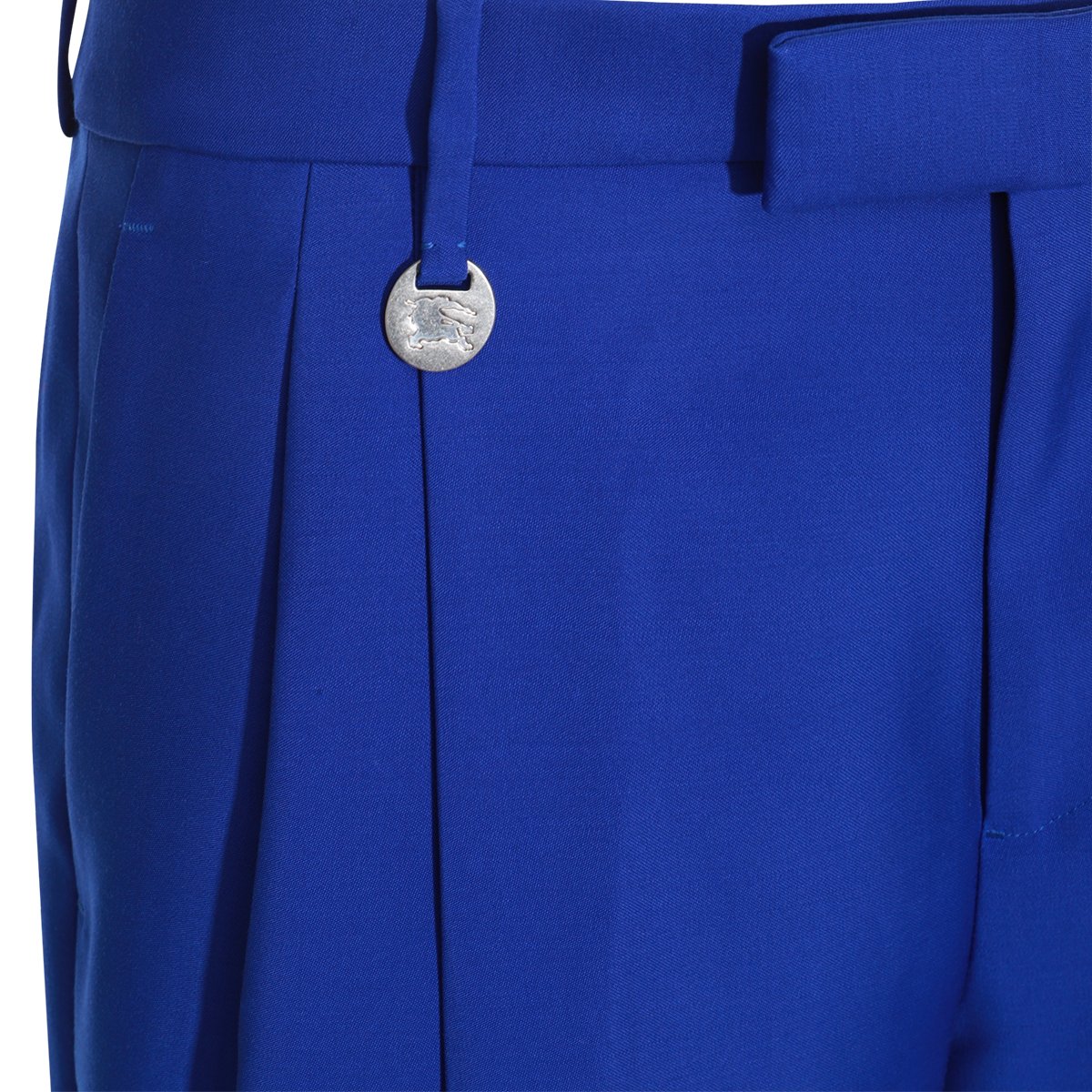 Burberry Vibrant Blue Wool Trousers With Tailored Fit And Ring Embellishment Blauw