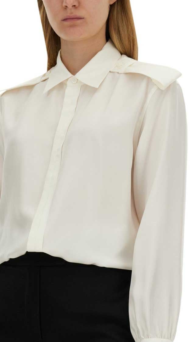Burberry Button-Down White Mulberry Silk Shirt Wit