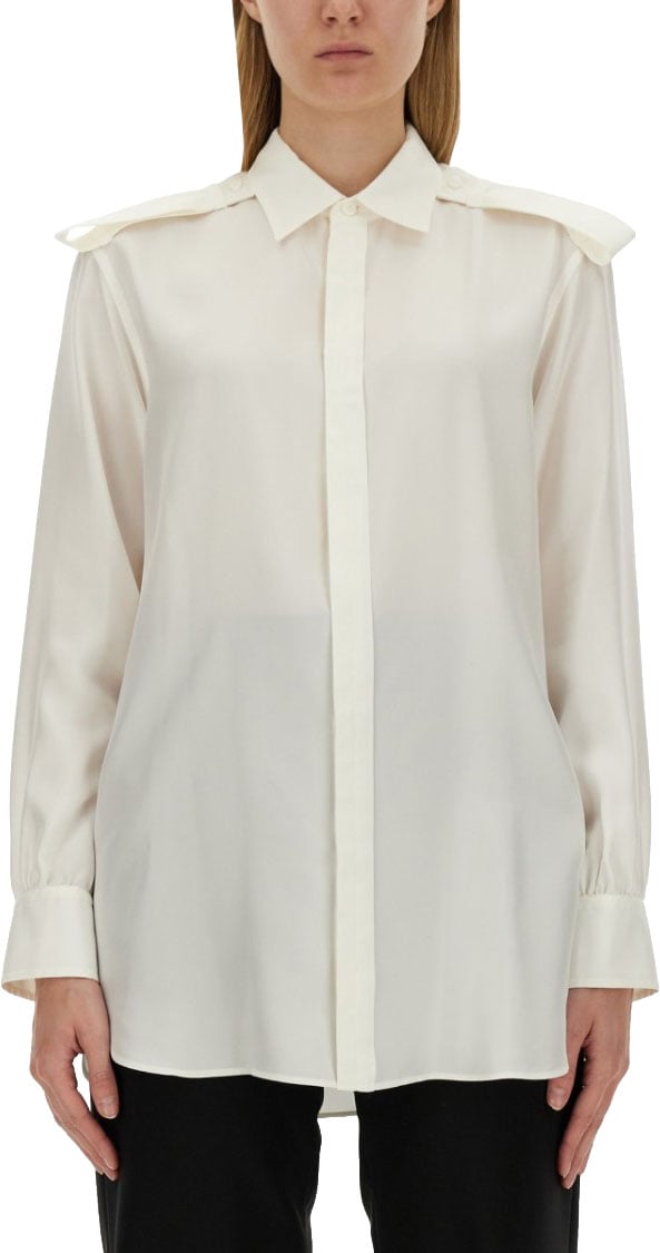Burberry Button-Down White Mulberry Silk Shirt Wit