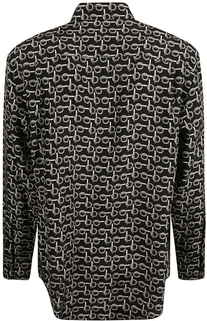Burberry Black Silk Shirt With Modern Pattern Zwart