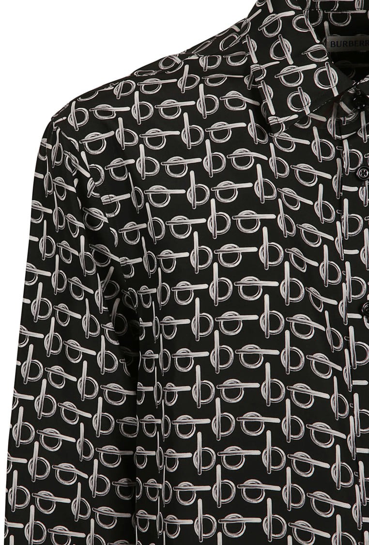 Burberry Black Silk Shirt With Modern Pattern Zwart