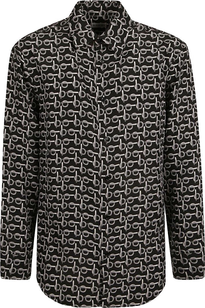 Burberry Black Silk Shirt With Modern Pattern Zwart