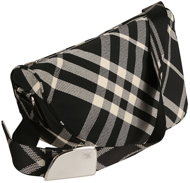 Burberry Distinctive Check Pattern Shoulder Bag Zwart