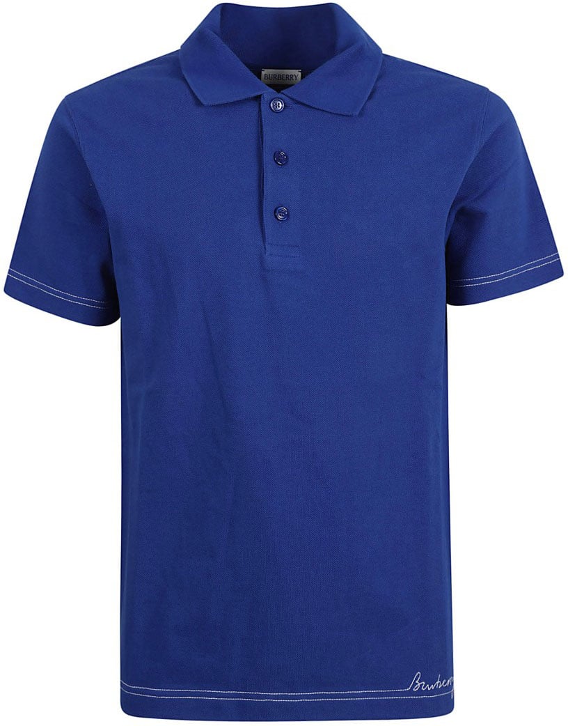 Burberry Structured Collar Polo Shirt With Three-Button Placket Blauw