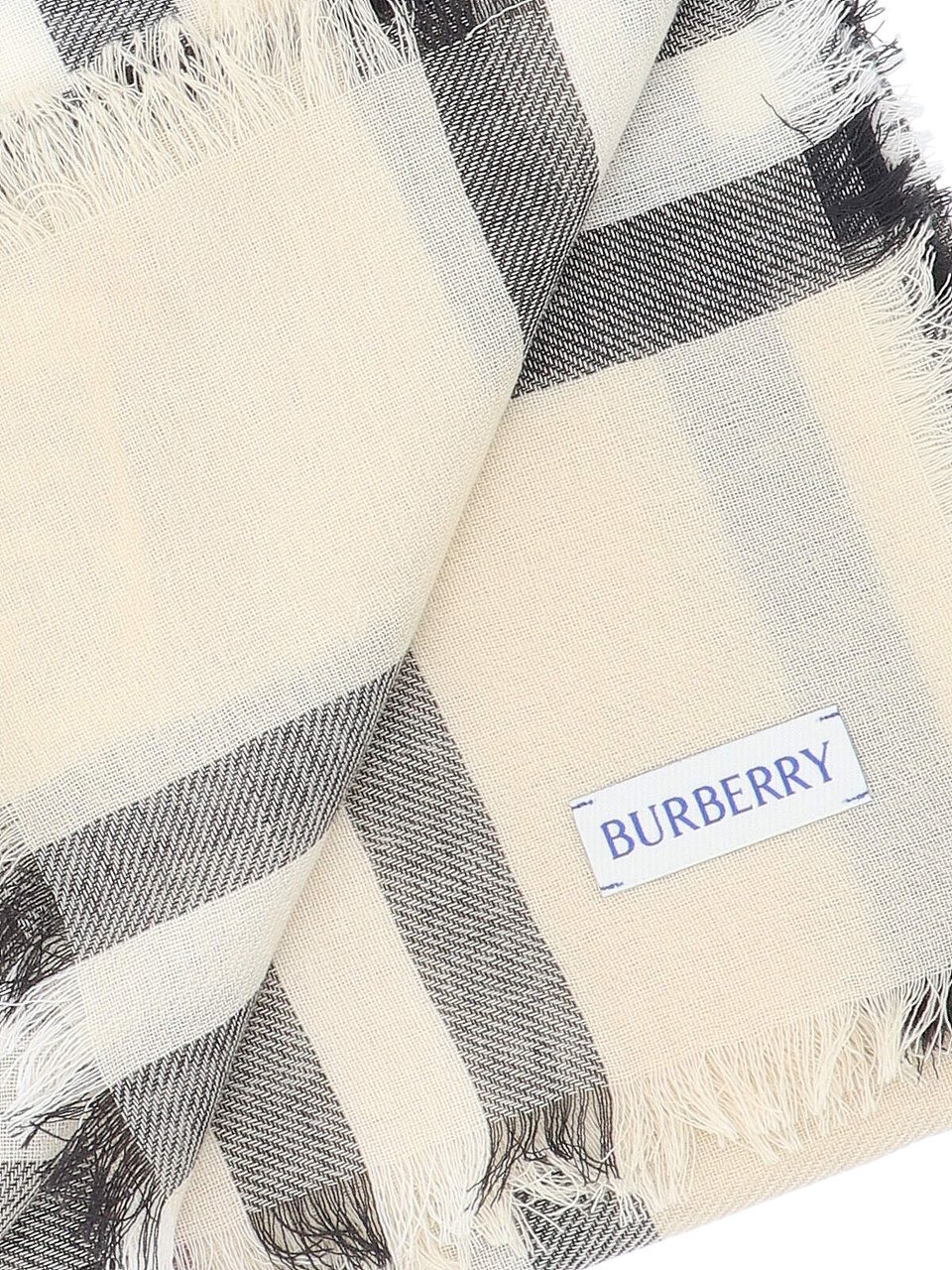 Burberry Cream Check Wool Fringed Scarf Neutraal