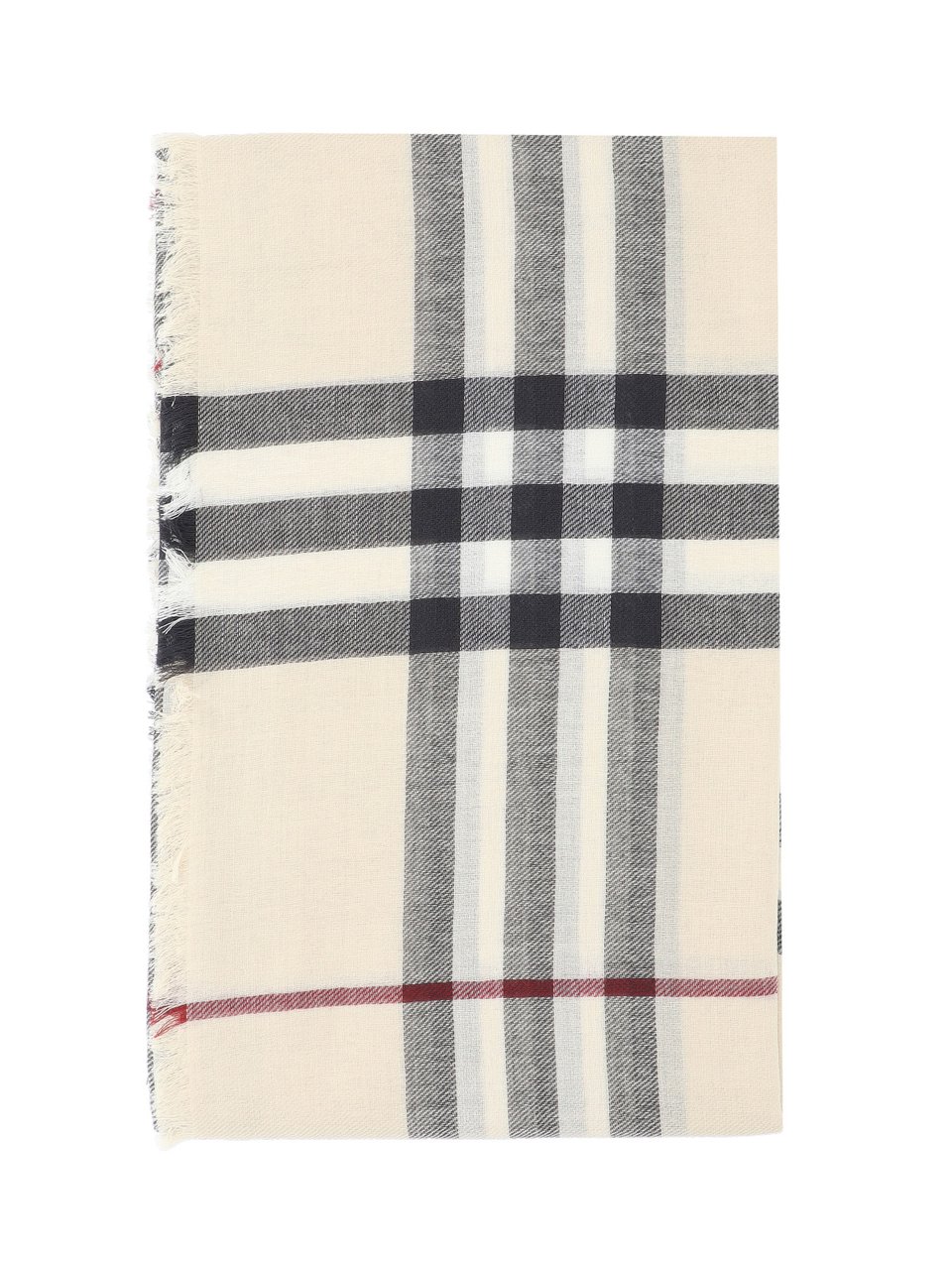 Burberry Cream Check Wool Fringed Scarf Neutraal