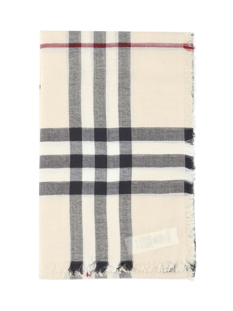 Burberry Cream Check Wool Fringed Scarf Neutraal