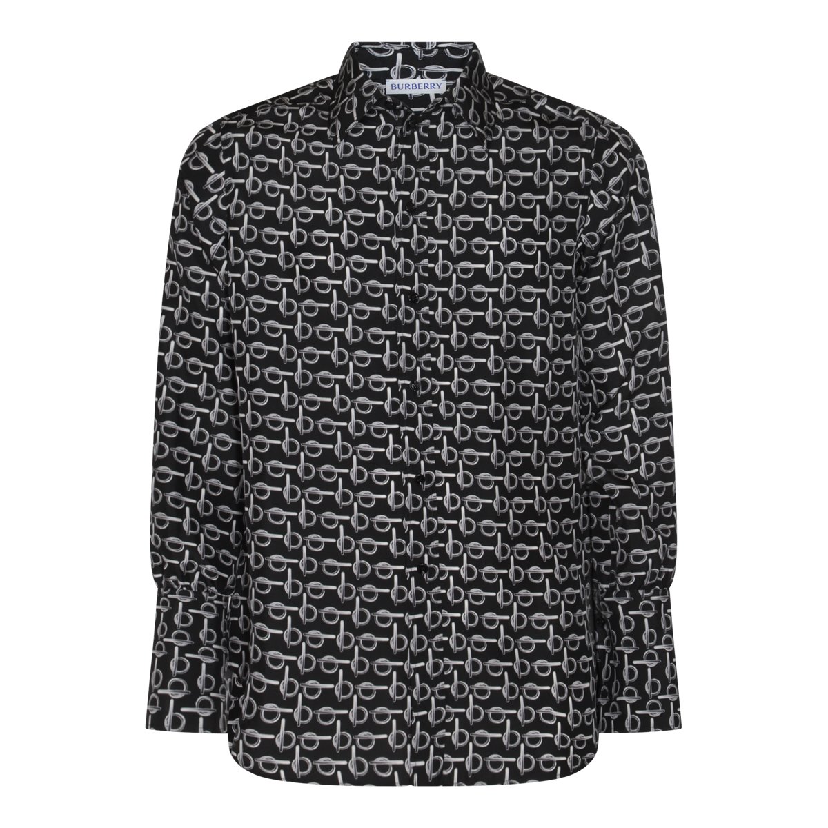 Burberry Silver Silk All Over Print Shirt Zwart