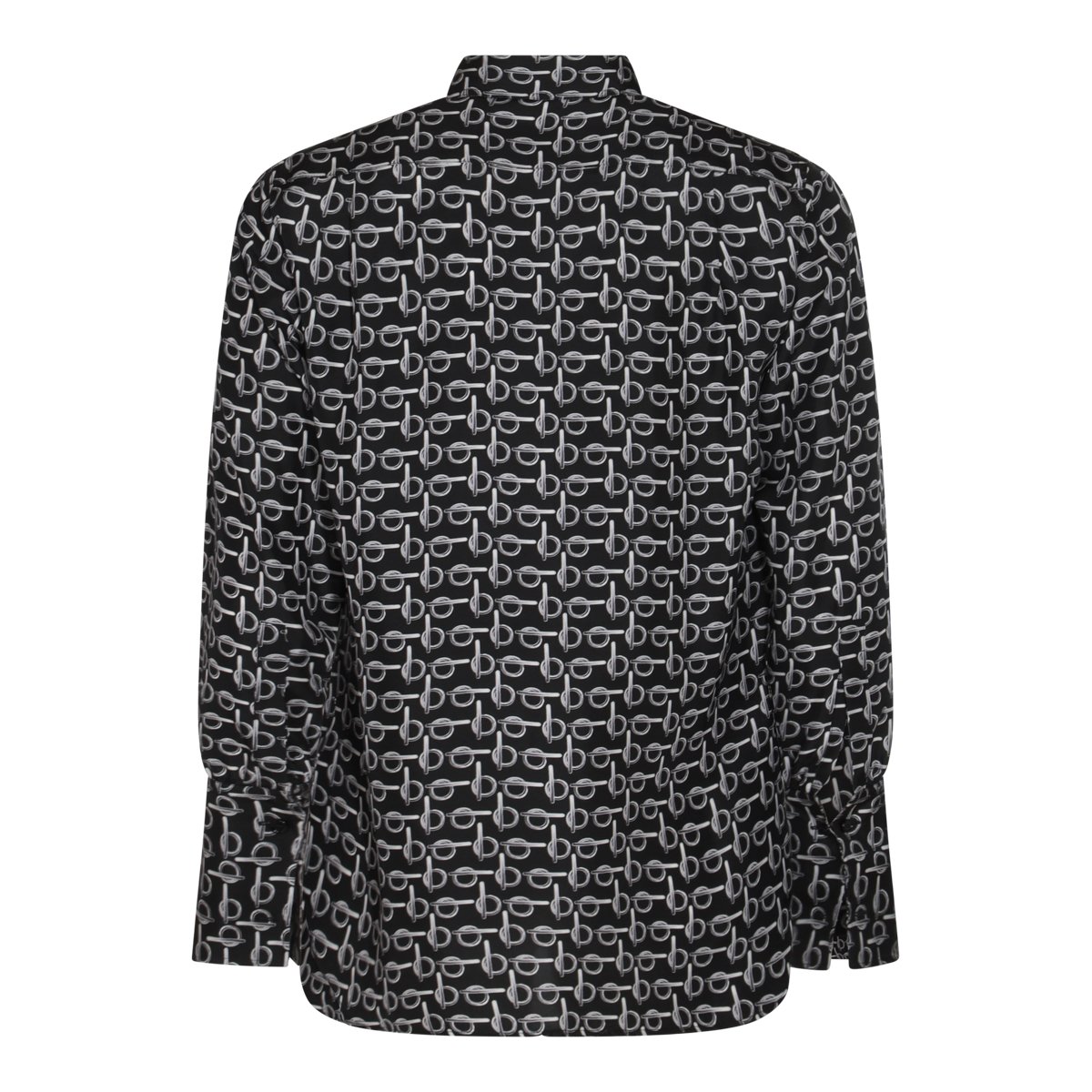 Burberry Silver Silk All Over Print Shirt Zwart