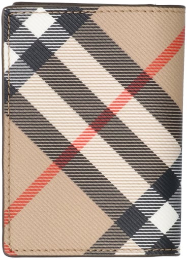 Burberry Beige Check Pattern Bifold Wallet Neutraal