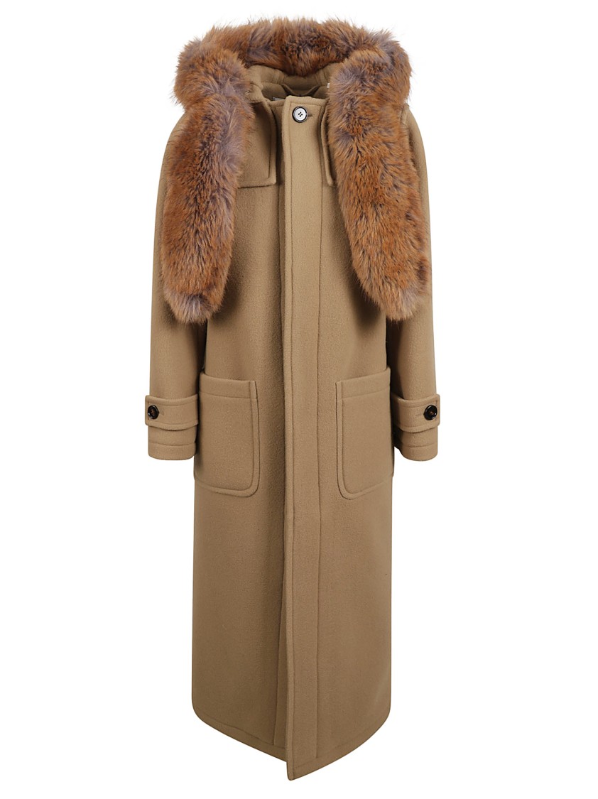 Burberry Long Brown Coat With Fur Collar Bruin