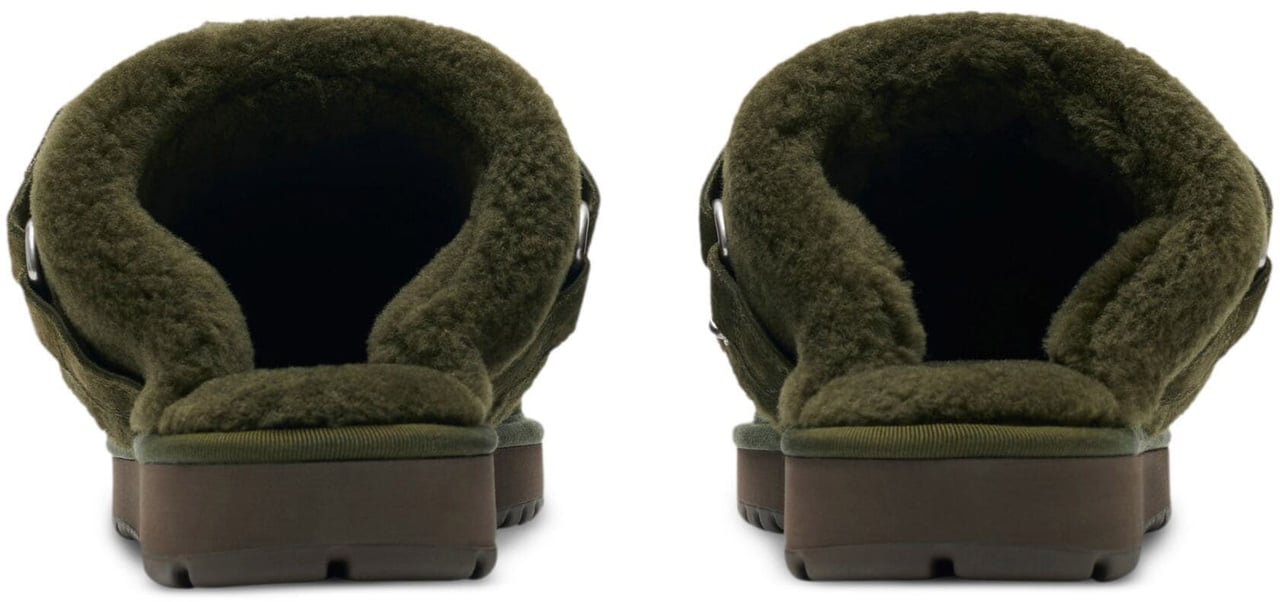 Burberry Chubby Suede Shearling Buckle Mules Zwart