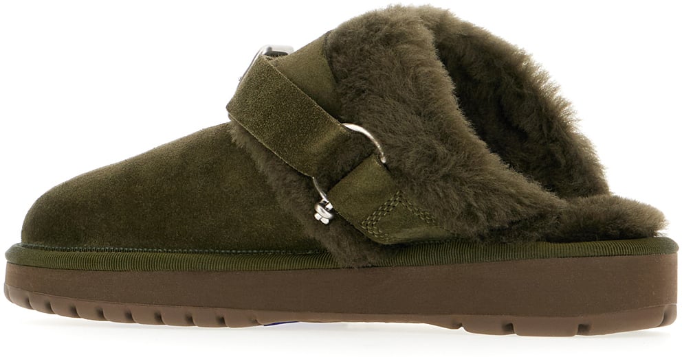 Burberry Burberry Military green  suede slippers Groen