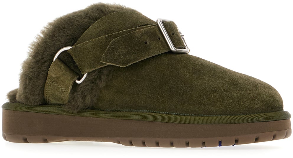 Burberry Burberry Military green  suede slippers Groen