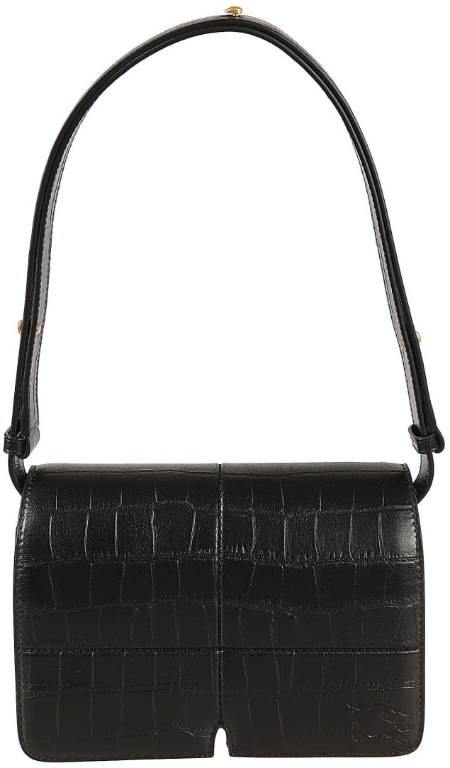 Burberry Textured Lamb Suede Shoulder Bag Zwart