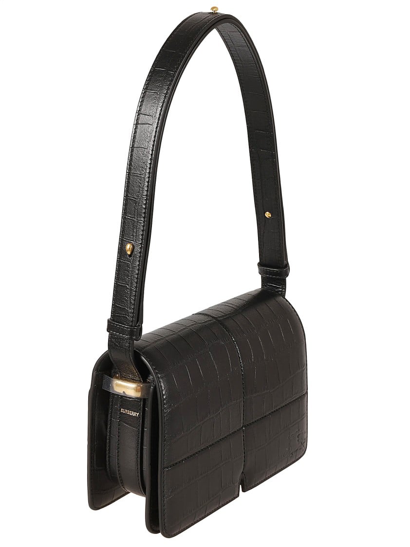 Burberry Textured Lamb Suede Shoulder Bag Zwart