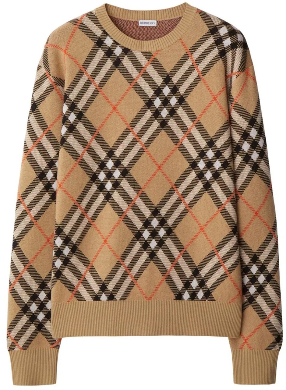 Burberry Burberry Check Wool Blend Sweater Bruin