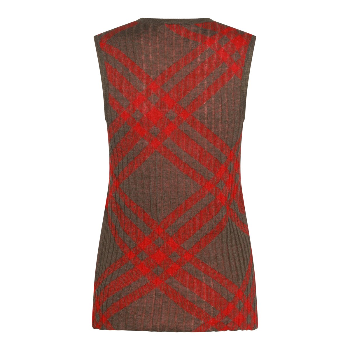 Burberry Check Pattern Ribbed Tank Top with Round Neckline Rood