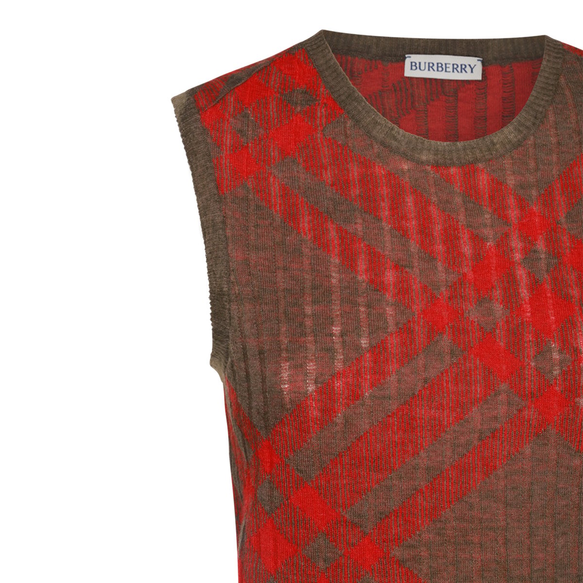 Burberry Check Pattern Ribbed Tank Top with Round Neckline Rood