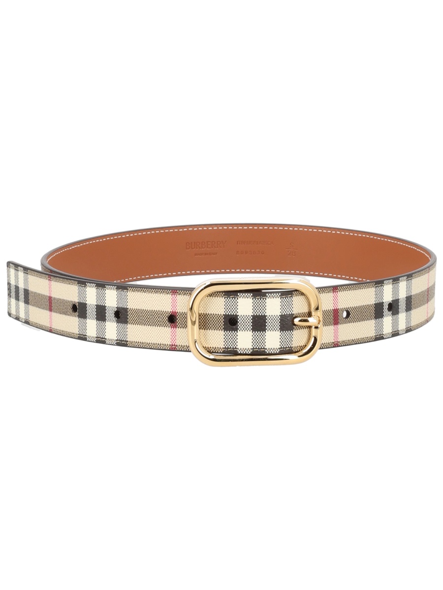 Burberry Gold-Tone Oval Buckle Check Belt Neutraal