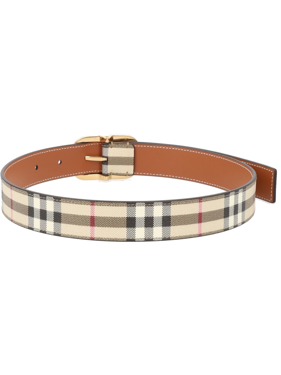 Burberry Gold-Tone Oval Buckle Check Belt Neutraal
