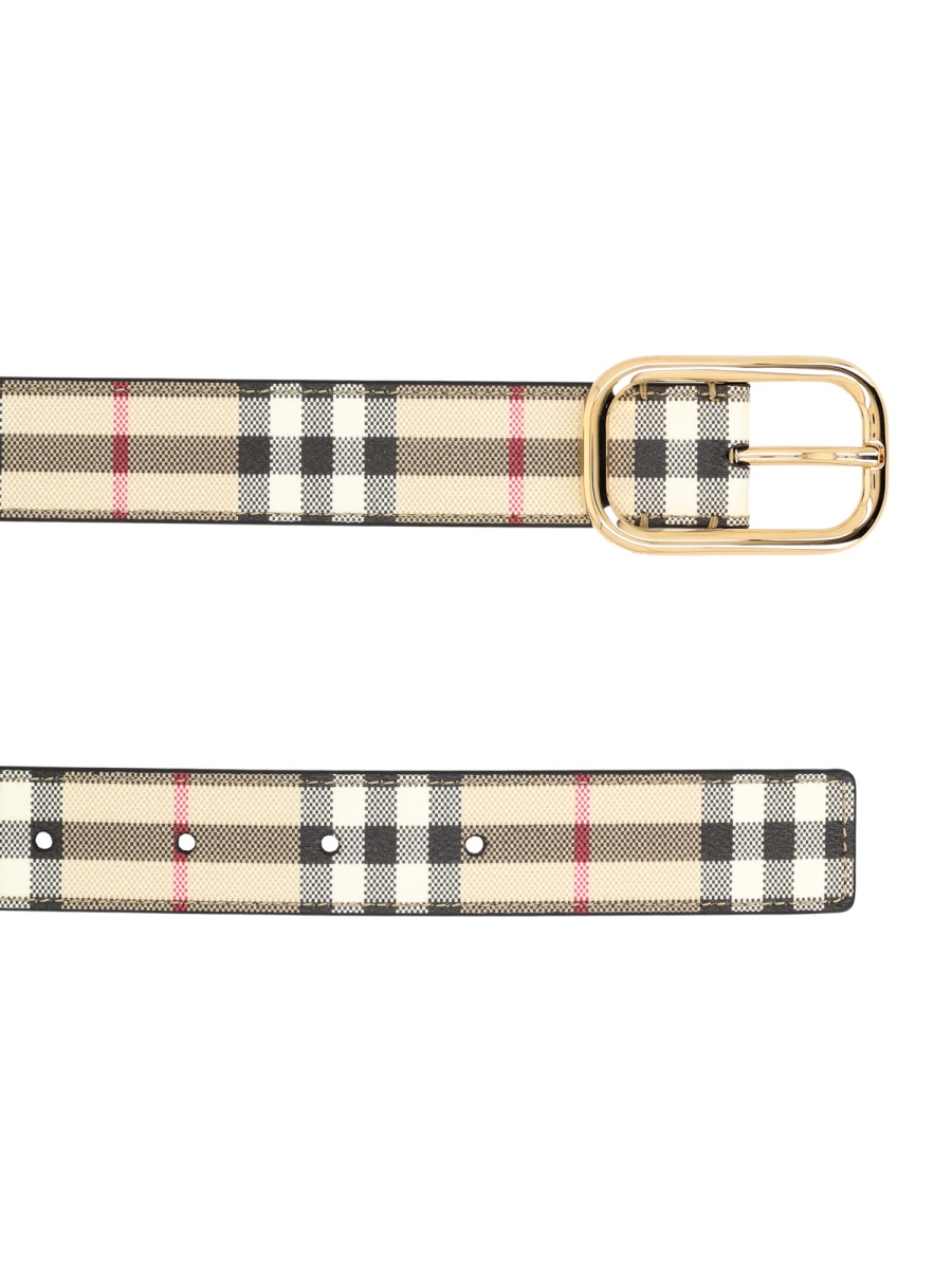 Burberry Gold-Tone Oval Buckle Check Belt Neutraal